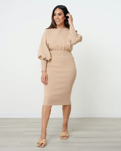 Camel Batwing Sleeve Knitted Dress