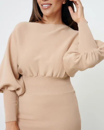 Camel Batwing Sleeve Knitted Dress