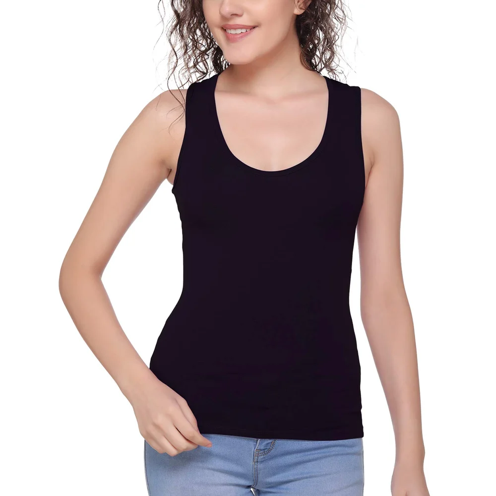 Cotton Racerback Spaghetti top for Women BLACK