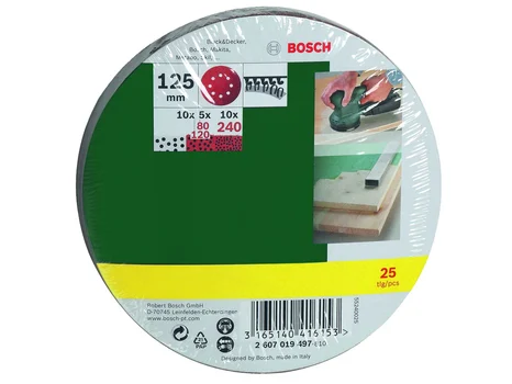 Bosch 2607019497 125mm Random Orbital Sanders Mixed Grit Sanding Disc Sheet Set 25pc