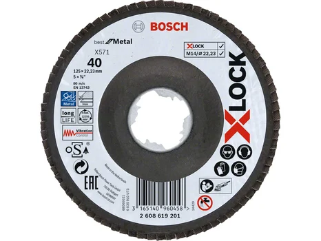 Bosch 2608619201 125mm x 22mm x G40 X-LOCK Flap Disc X571 Angled