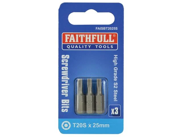 Faithfull FAISBT2025S Security S2 Grade Steel Screwdriver BitsÂ T20SÂ xÂ 25mm (Pack 3)