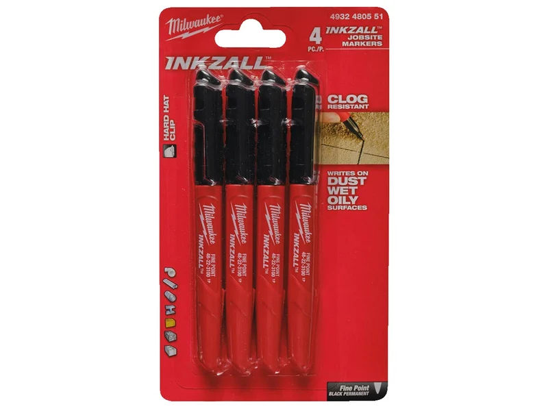 Milwaukee 4932480551  Inkzall Black Marker Pen Set 4pk
