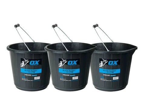 OX Tools OX-T110715/3 Trade 15L Black Bucket 3pk