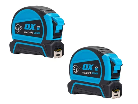 OX Tools OX-P505488 8m/26ft Pro Dual Auto Lock Tape Twinpack