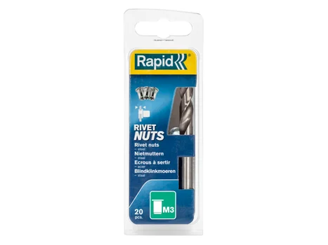 Rapid RPD5000670 Steel Rivet Nuts M3 (Pack 20 + Free Drill Bit)