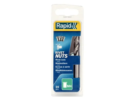 Rapid RPD5000671 Steel Rivet Nuts M4 (Pack 20 + Free Drill Bit)