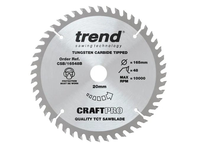 Trend CSB/165/3PK/A 165mm x 20mm x 48T Wood Craft Circular Saw Blade 3pk