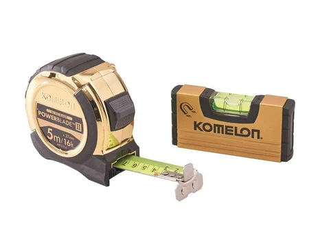 Komelon XMS23TAPELEV 5m (16ft) Gold PowerBlade II Tape with Gold Mini Level