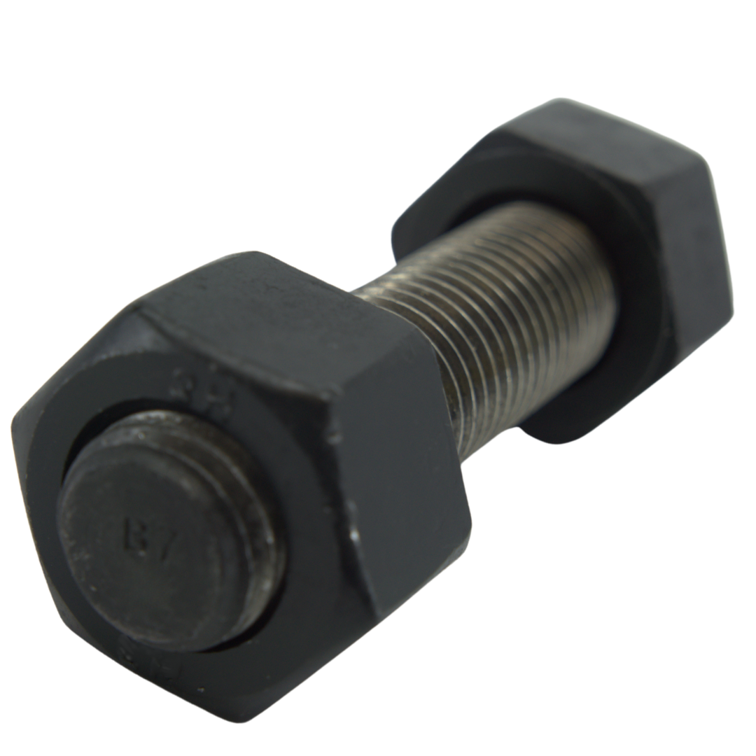 ASTM A193 B7 Threaded Stud Assembly with (2) A194 2H Nuts, Steel, 9 1/4" Length (FTF), 1 1/8"-8 Thread Size