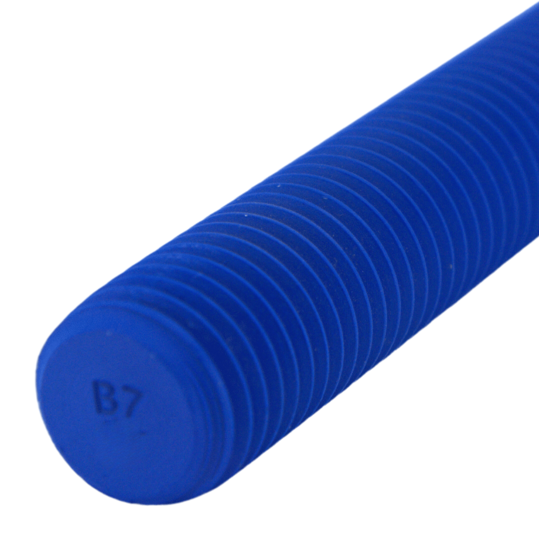 ASTM A193 B7 Fully Threaded Stud, Steel,  PTFE Blue Coated, 5 1/4" Length (FTF), 1/2"-13 Thread Size