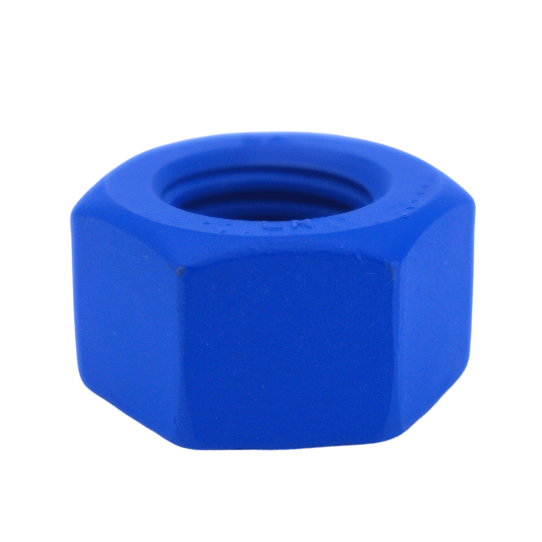 Heavy Hex Nut, PTFE Blue Coated Steel, ASTM A194 Grade 2H, 5/8-11 Thread Size