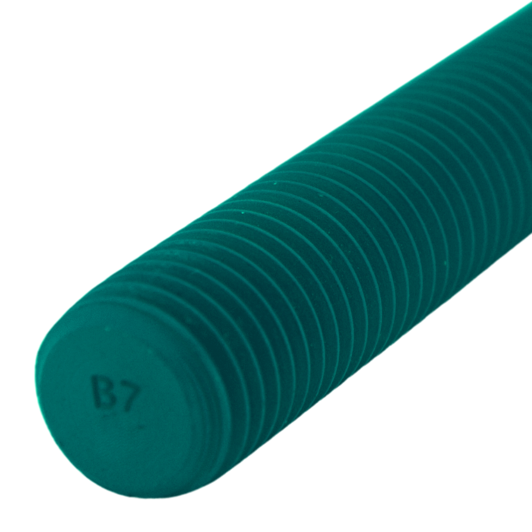 ASTM A193 B7 Fully Threaded Stud, Steel,  PTFE Green Coated, 5" Length (FTF), 5/8"-11 Thread Size