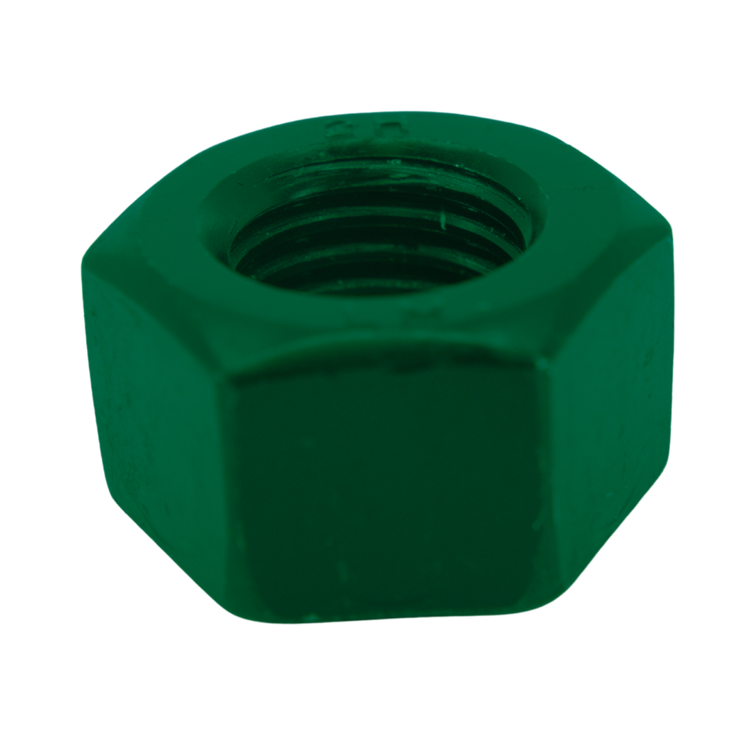Heavy Hex Nut, PTFE Green Coated Steel, ASTM A194 Grade 2H, 1-8 Thread Size